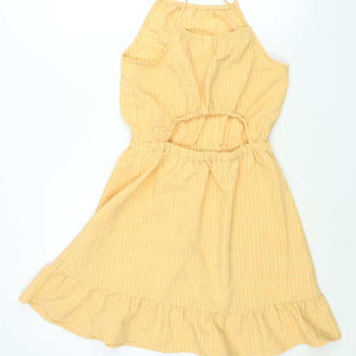 H&M Girls Orange Polyester A-Line Size 12-13 Years Scoop Neck Pullover - Frill