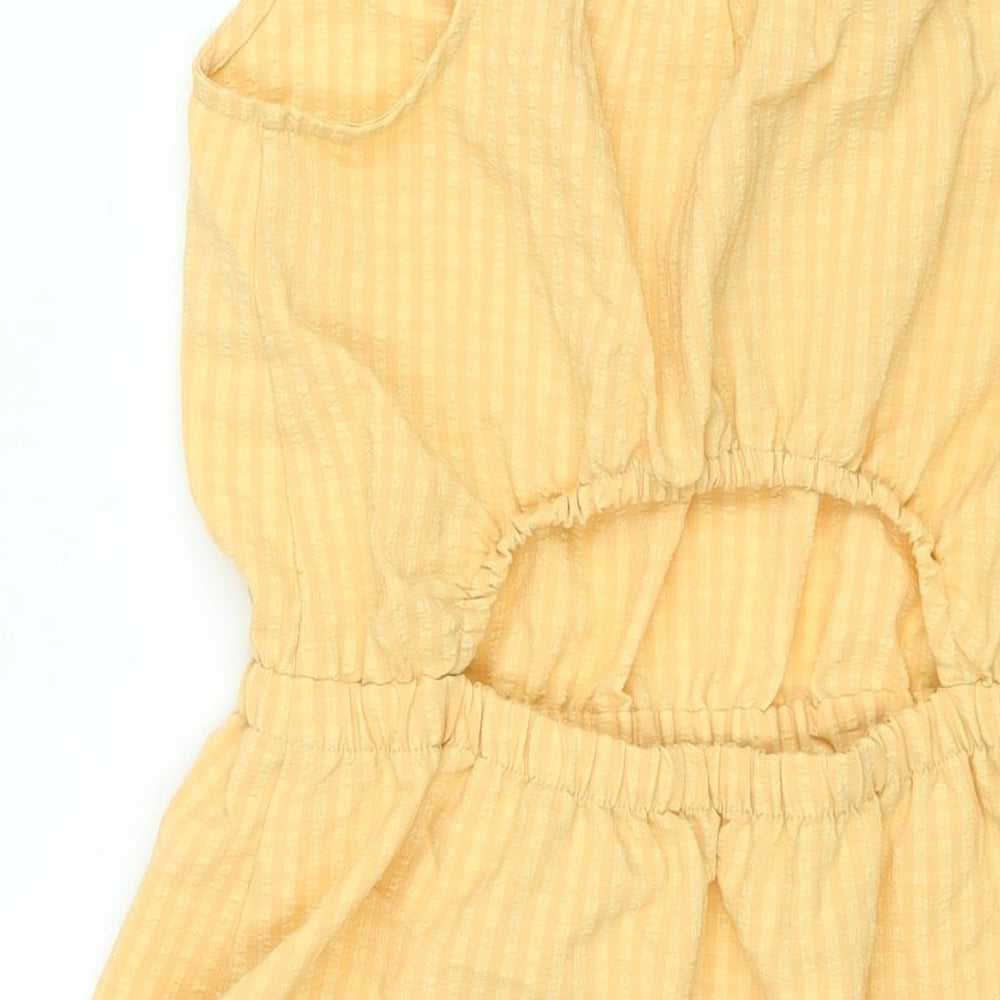 H&M Girls Orange Polyester A-Line Size 12-13 Years Scoop Neck Pullover - Frill