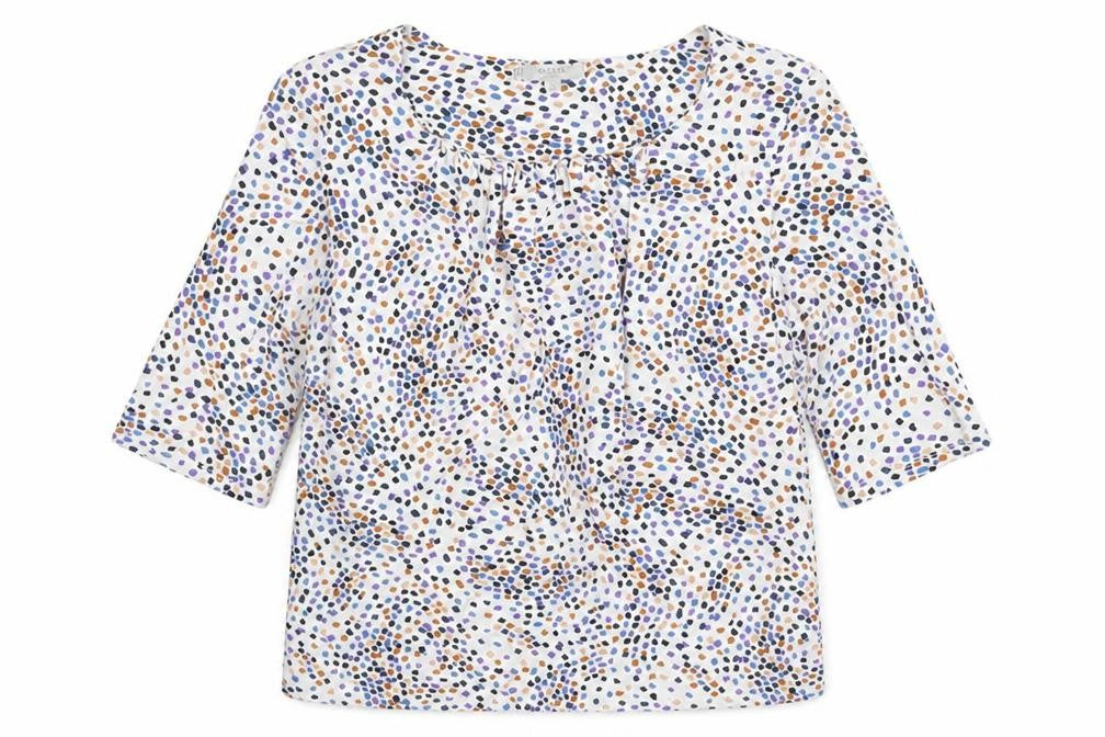 Front view of Hoibbs women’s multicoloured geometric viscose basic blouse, size S, round neck