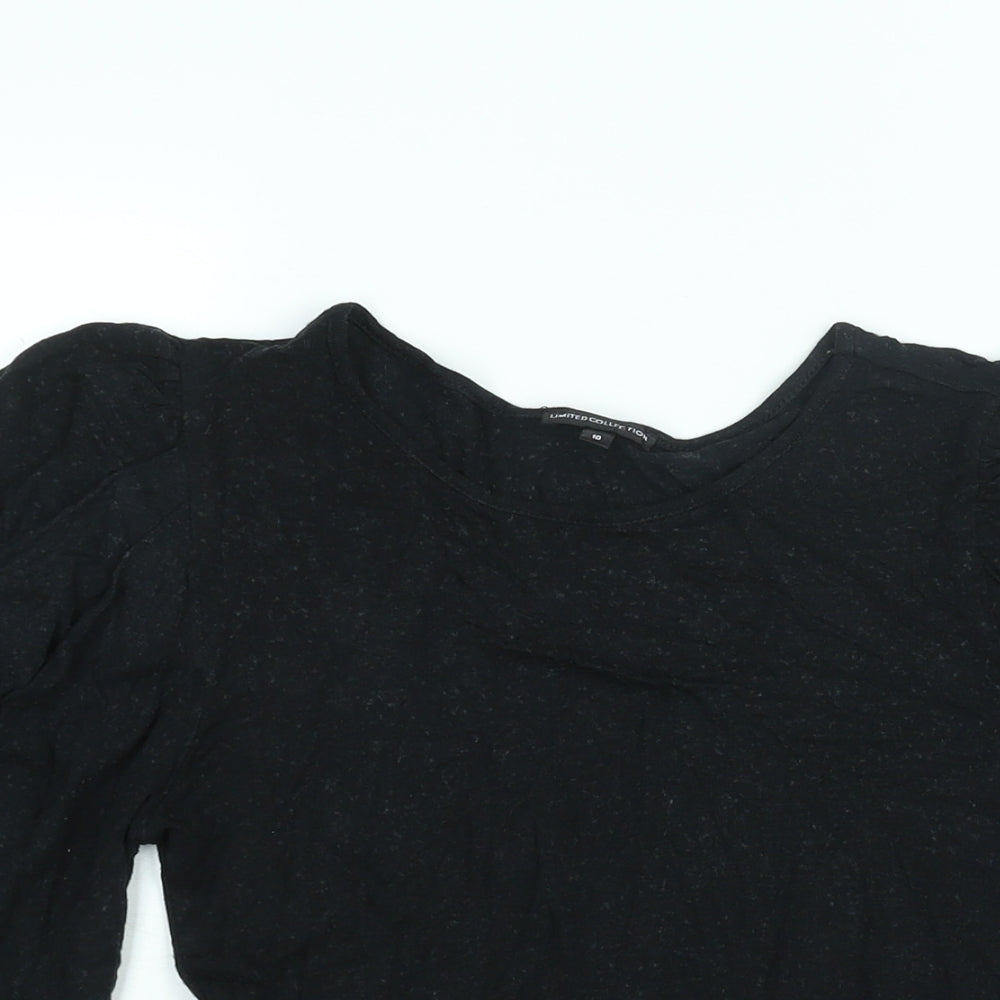 Marks and Spencer Womens Black Polyester Basic Blouse Size 10 Round Neck