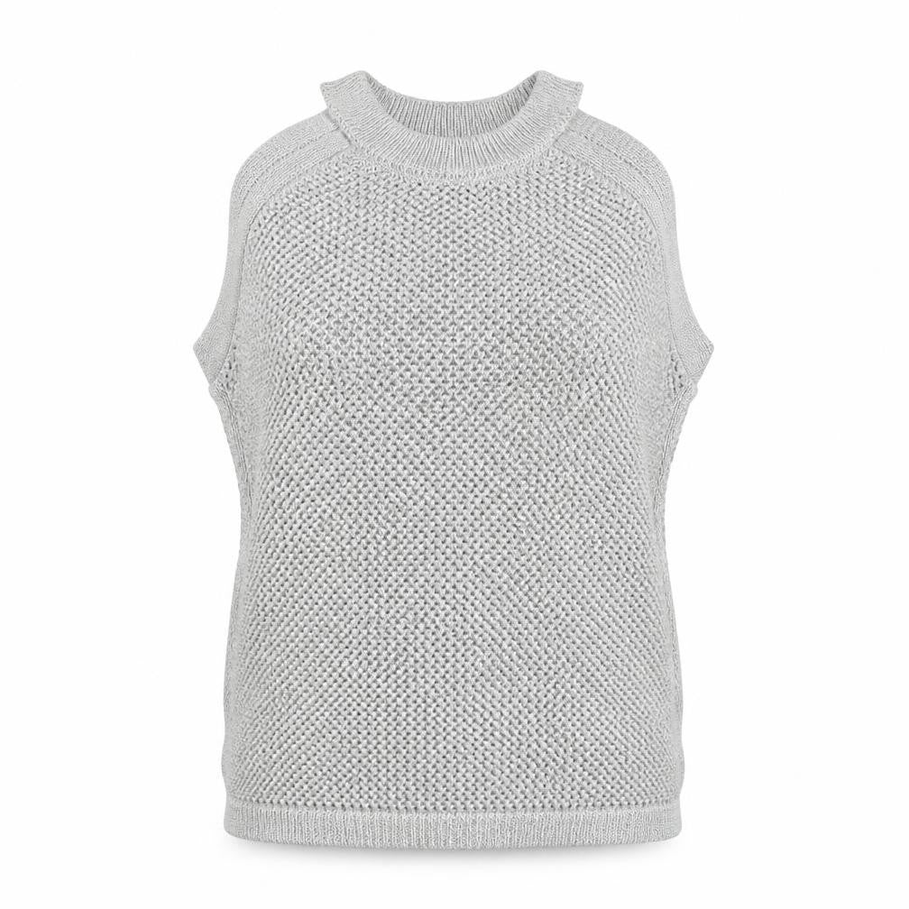 Marks and Spencer Womens Silver Mock Neck Cotton Vest Jumper Size L