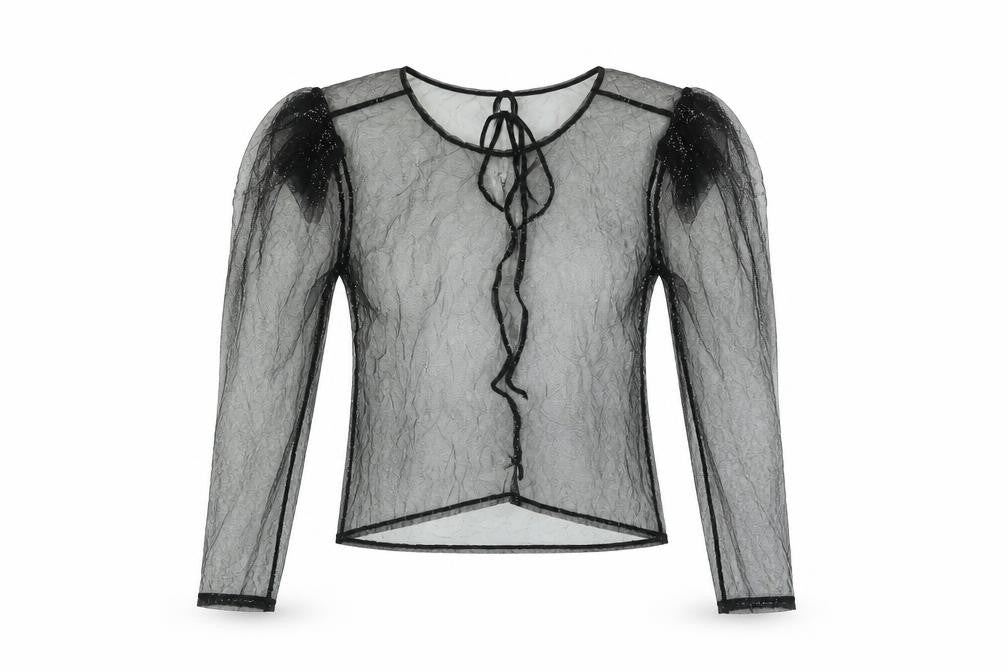 Front view of Topshop women’s black polyester basic blouse, size UK 10, round neck - beaded