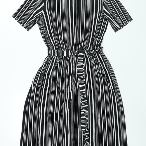 ASOS Womens Black Striped Polyester Shift Size 8 V-Neck Pullover - Belted Plisse