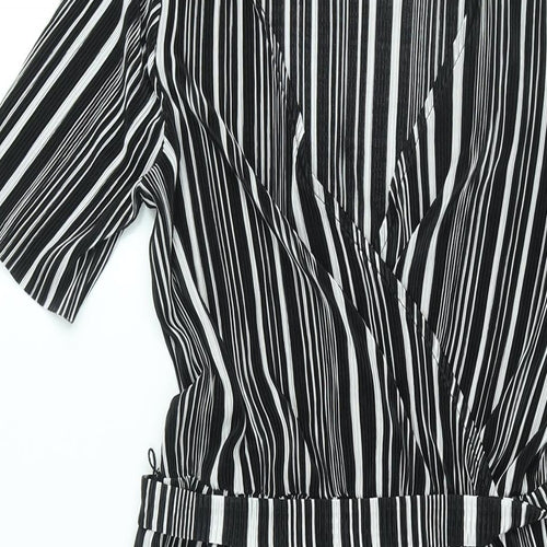 ASOS Womens Black Striped Polyester Shift Size 8 V-Neck Pullover - Belted Plisse