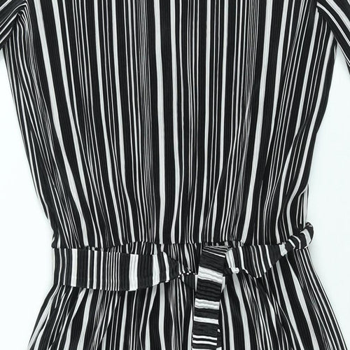 ASOS Womens Black Striped Polyester Shift Size 8 V-Neck Pullover - Belted Plisse