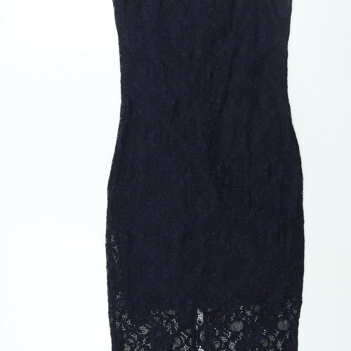 New Look Womens Blue Polyamide Bodycon Size 10 Scoop Neck Pullover
