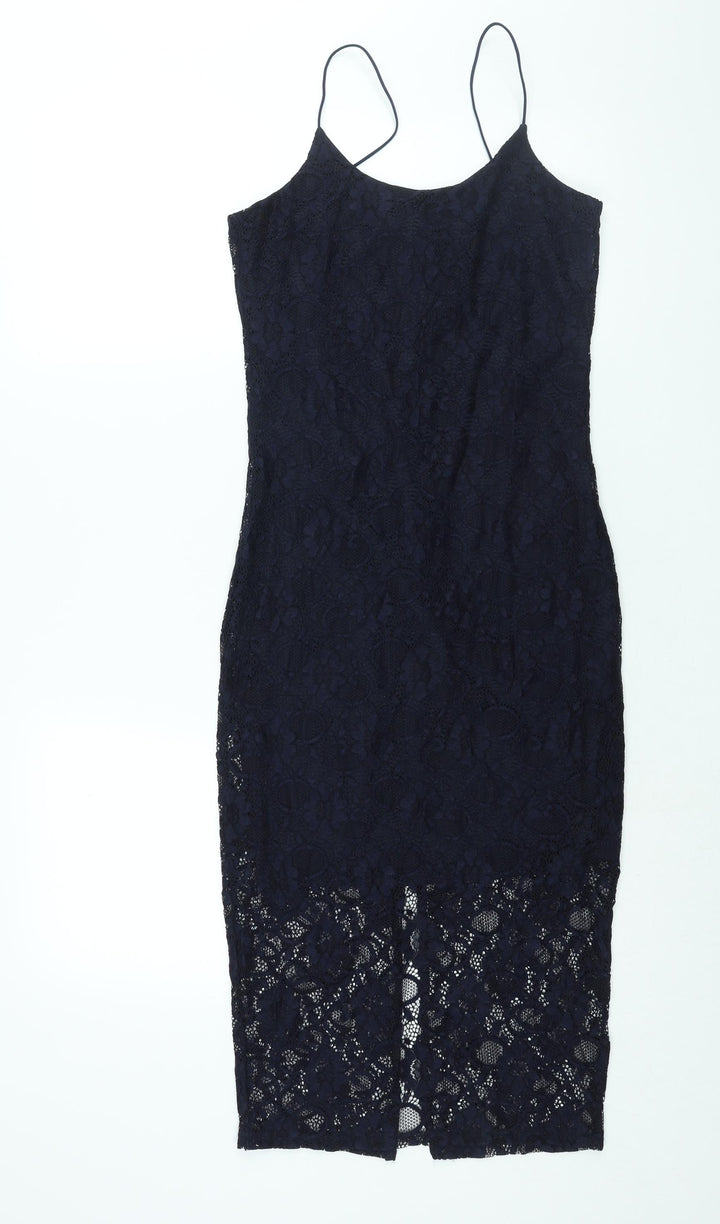 New Look Womens Blue Polyamide Bodycon Size 10 Scoop Neck Pullover