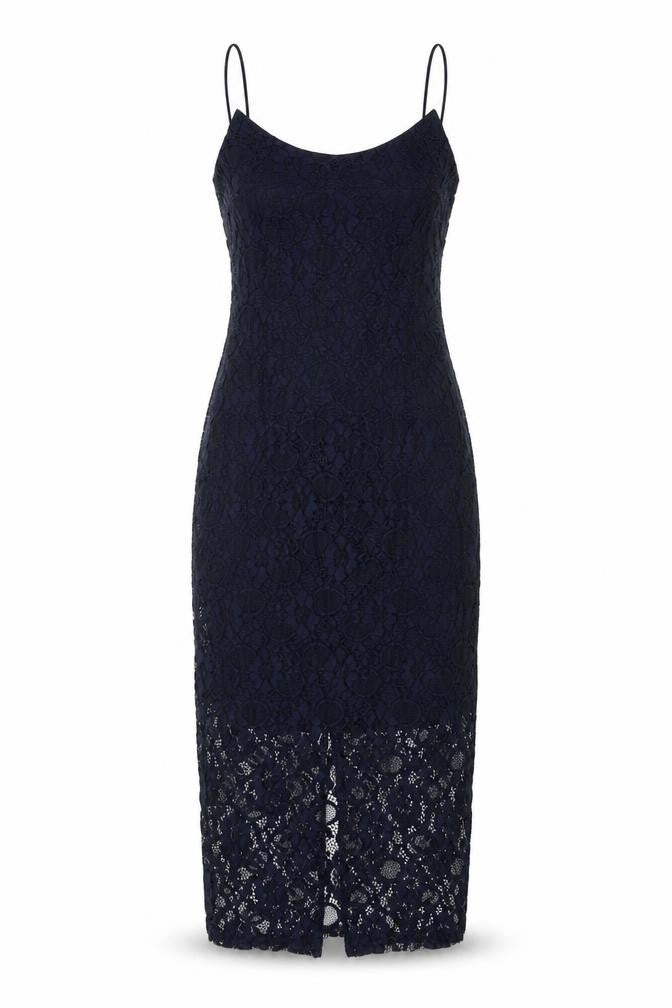 Front view of New Look women’s blue polyamide bodycon, size UK 10, scoop neck pullover