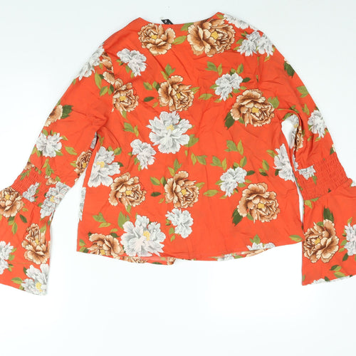 Influence Womens Red Floral Polyester Basic Blouse Size 12 V-Neck - Bell Sleeve
