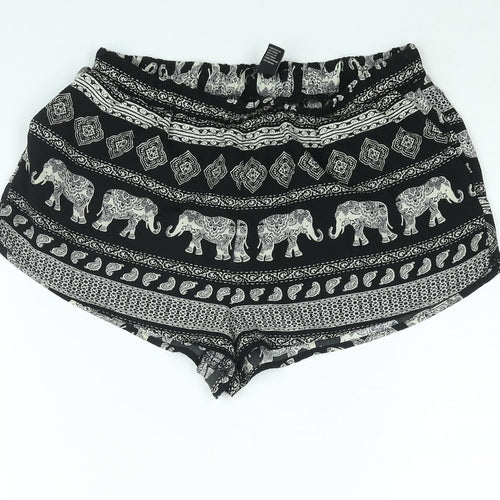 FOREVER 21 Womens Black Geometric Polyester Basic Shorts Size S Regular Pull On - Elephant Print