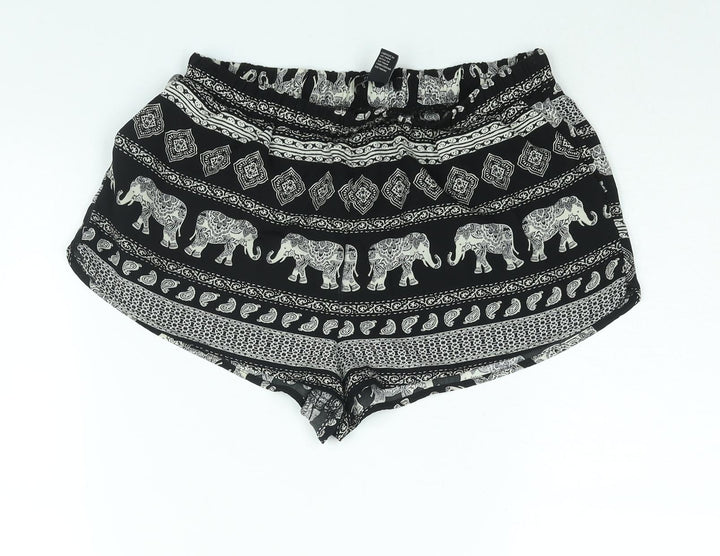 FOREVER 21 Womens Black Geometric Polyester Basic Shorts Size S Regular Pull On - Elephant Print