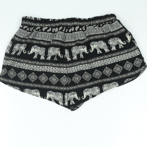 FOREVER 21 Womens Black Geometric Polyester Basic Shorts Size S Regular Pull On - Elephant Print