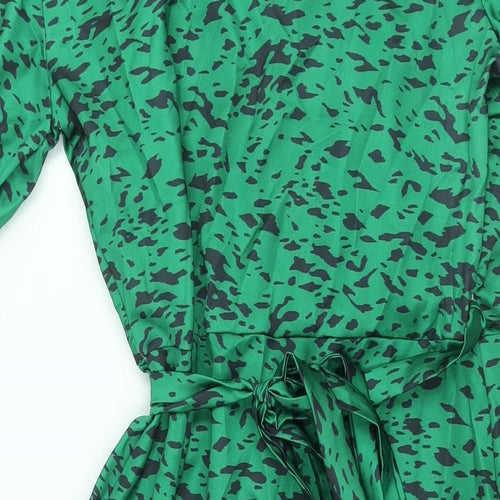 Jenerique Womens Green Geometric Polyester Wrap Dress Size 10 V-Neck Tie - Frill