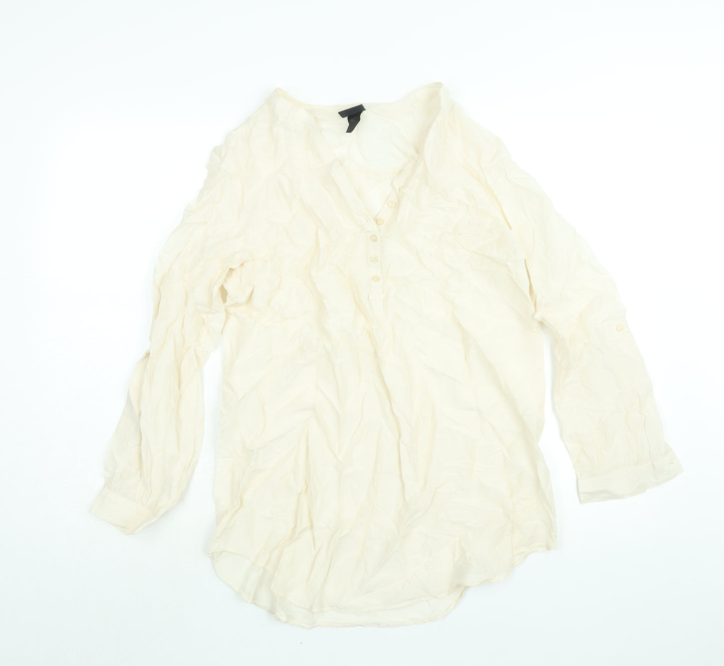 H&M Womens Ivory Polyester Tunic Blouse Size 12 V-Neck