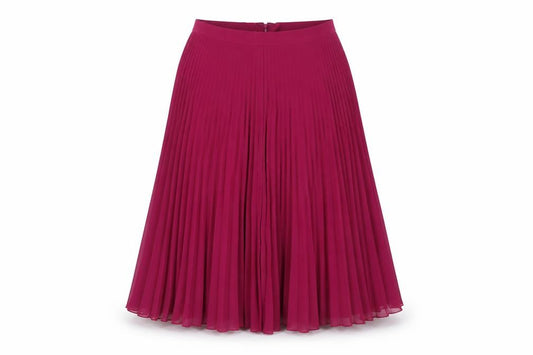 Front view of Next women’s purple polyester pleated skirt, size UK 30, in zip