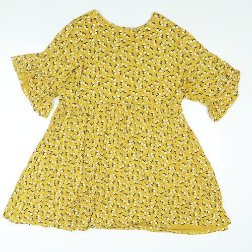 Boohoo Womens Yellow Floral Viscose A-Line Size 22 Round Neck Pullover - Smocked