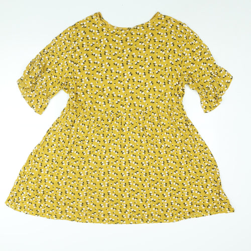 Boohoo Womens Yellow Floral Viscose A-Line Size 22 Round Neck Pullover - Smocked