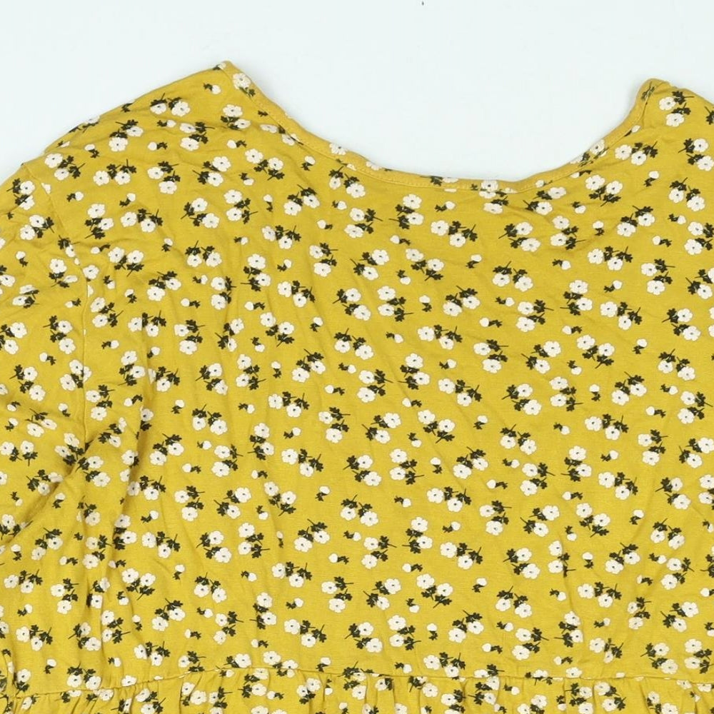 Boohoo Womens Yellow Floral Viscose A-Line Size 22 Round Neck Pullover - Smocked