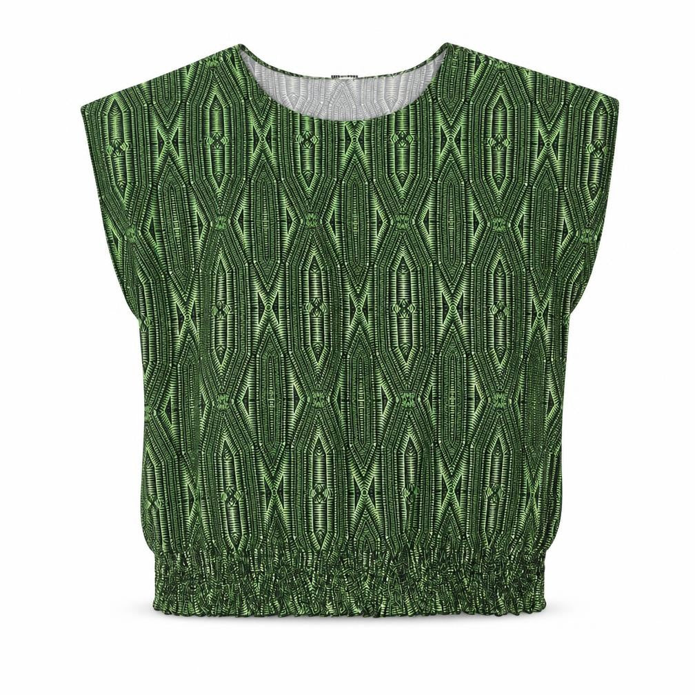 Front view of Annabelle women’s green geometric polyester basic blouse, size UK 18, round neck