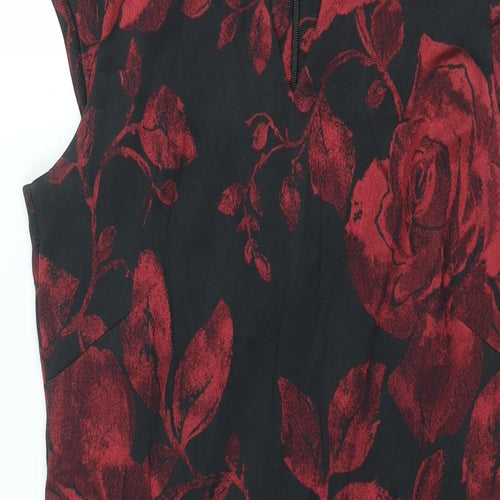 Roman Womens Red Floral Polyester Shift Size 12 V-Neck Zip