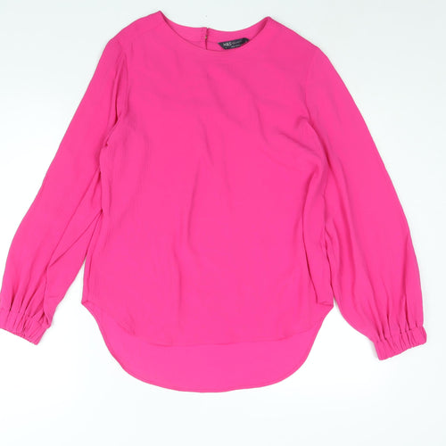 Marks and Spencer Womens Pink Polyester Basic Blouse Size 10 Round Neck