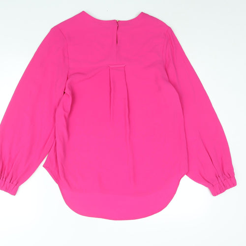 Marks and Spencer Womens Pink Polyester Basic Blouse Size 10 Round Neck