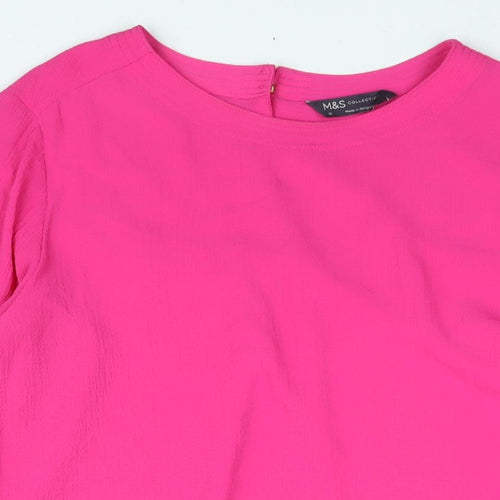 Marks and Spencer Womens Pink Polyester Basic Blouse Size 10 Round Neck