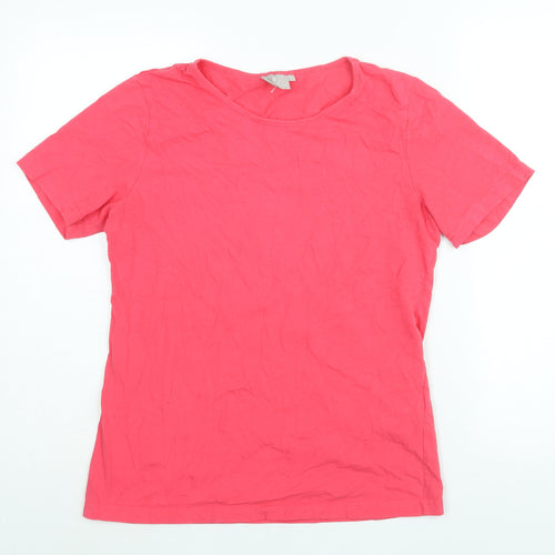 Brandtex Womens Pink Cotton Basic T-Shirt Size L Round Neck
