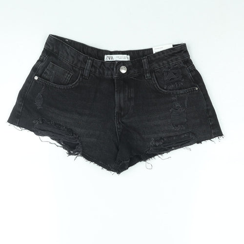 Zara Womens Black Cotton Cut-Off Shorts Size 8 Regular Zip - Distressed