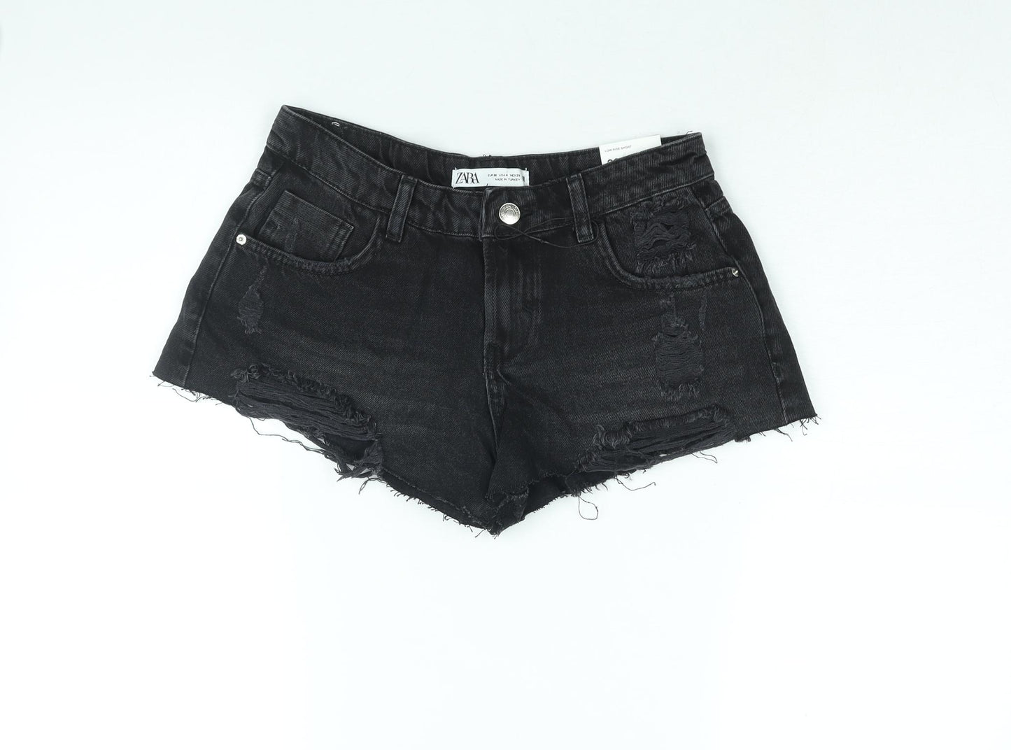 Zara Womens Black Cotton Cut-Off Shorts Size 8 Regular Zip - Distressed