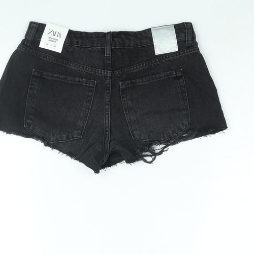 Zara Womens Black Cotton Cut-Off Shorts Size 8 Regular Zip - Distressed