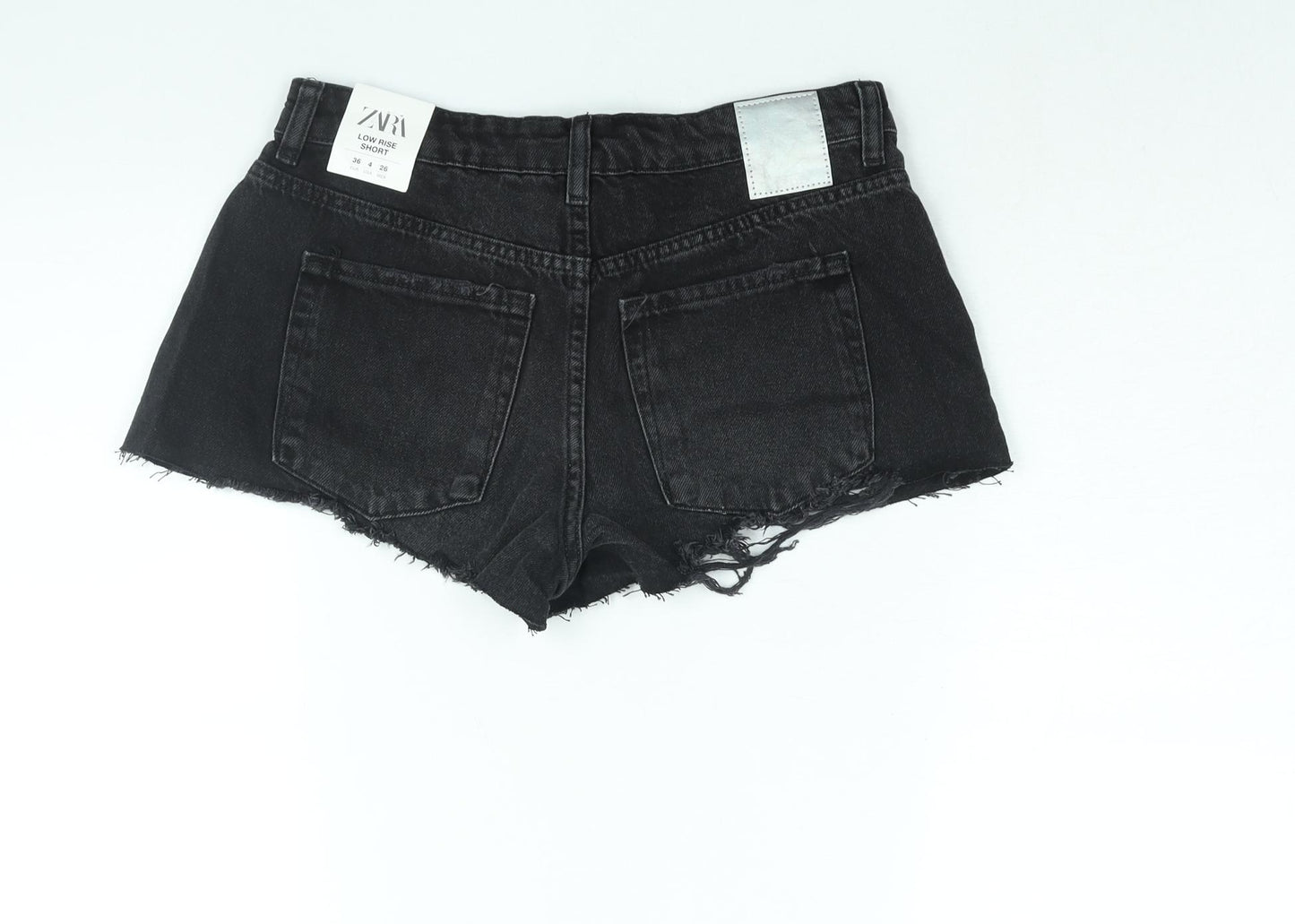 Zara Womens Black Cotton Cut-Off Shorts Size 8 Regular Zip - Distressed