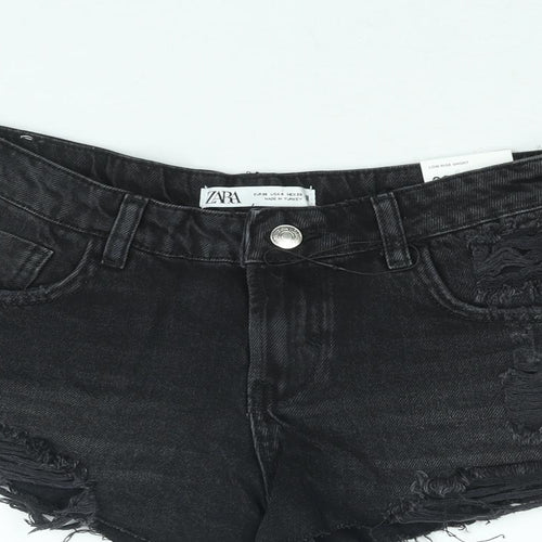 Zara Womens Black Cotton Cut-Off Shorts Size 8 Regular Zip - Distressed