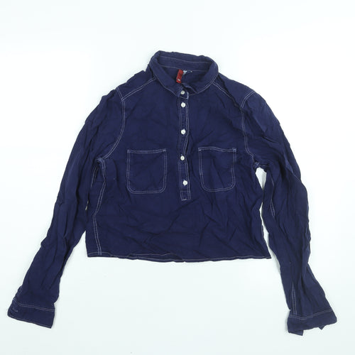 Divided by H&M Womens Blue Cotton Basic Blouse Size 12 Collared
