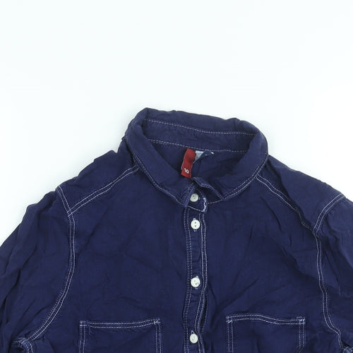 Divided by H&M Womens Blue Cotton Basic Blouse Size 12 Collared