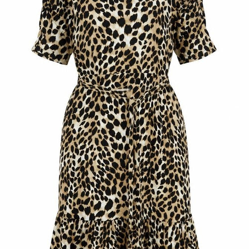 New Look Womens Beige Animal Print Viscose Shift Size 14 Round Neck Pullover - Belted Cheetah Print