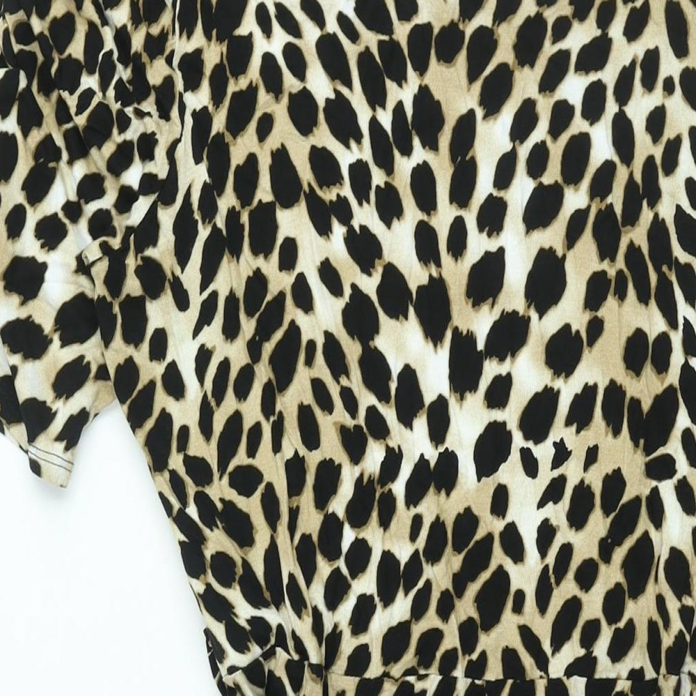 New Look Womens Beige Animal Print Viscose Shift Size 14 Round Neck Pullover - Belted Cheetah Print