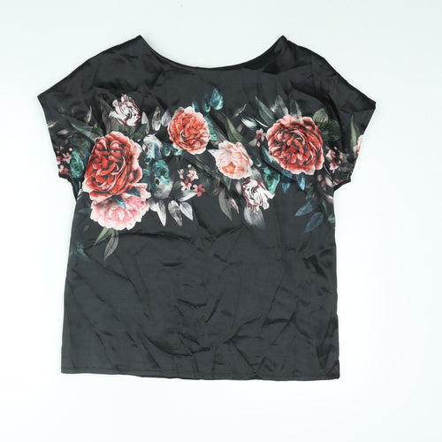 Marks and Spencer Womens Black Polyester Basic Blouse Size 12 Round Neck - Floral Print