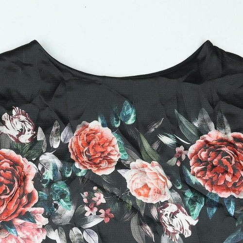Marks and Spencer Womens Black Polyester Basic Blouse Size 12 Round Neck - Floral Print