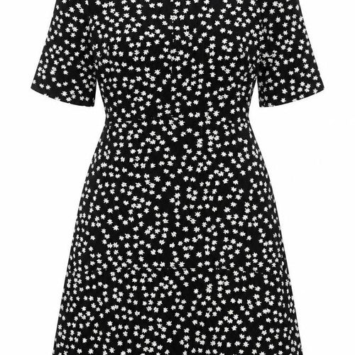 Warehouse Womens Black Floral Viscose A-Line Size 10 Round Neck Zip