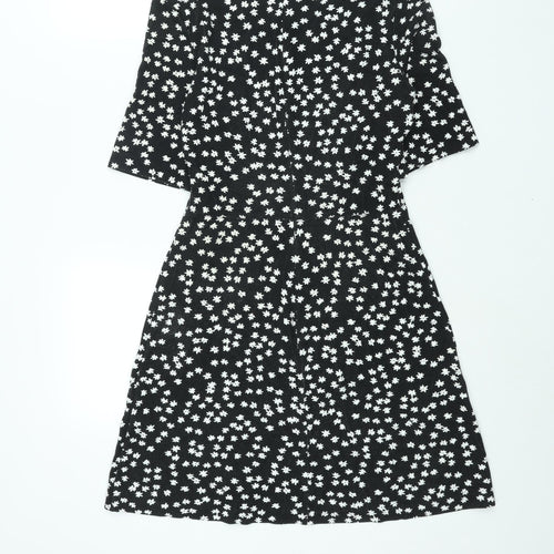 Warehouse Womens Black Floral Viscose A-Line Size 10 Round Neck Zip