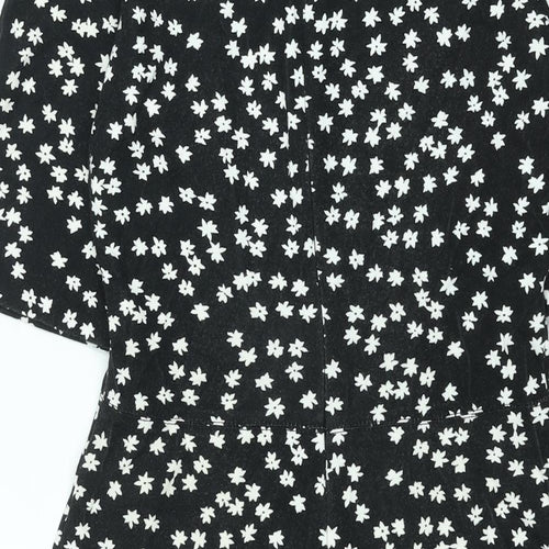 Warehouse Womens Black Floral Viscose A-Line Size 10 Round Neck Zip