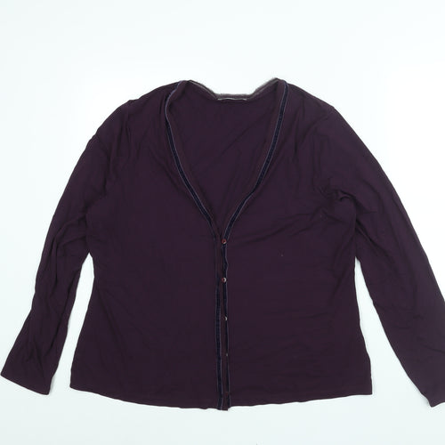 Marks and Spencer Womens Purple V-Neck Viscose Cardigan Jumper Size 20 - Velvet Trim