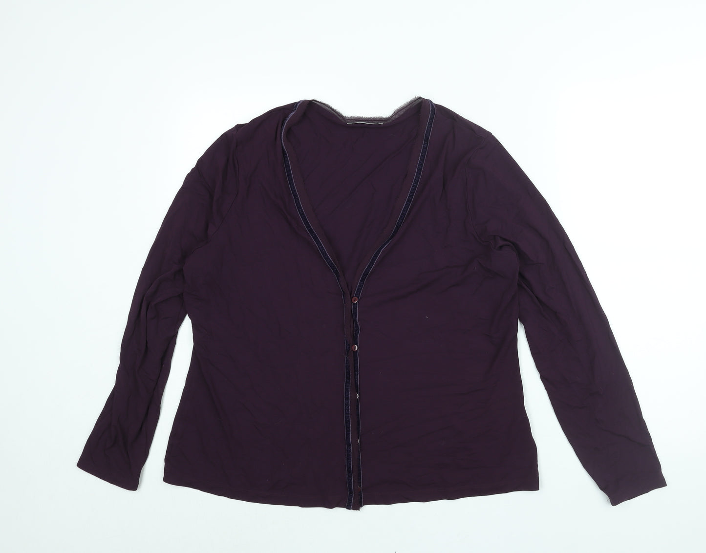 Marks and Spencer Womens Purple V-Neck Viscose Cardigan Jumper Size 20 - Velvet Trim