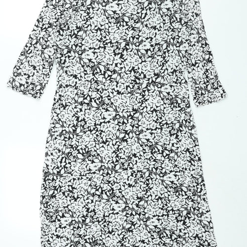 BHS Womens Black Floral Viscose Shift Size 16 V-Neck Pullover - Tie Detail