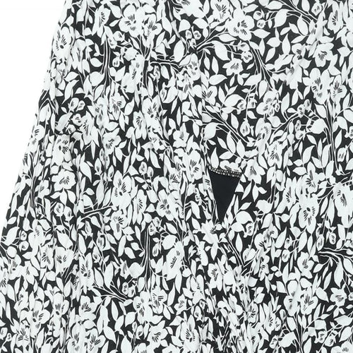 BHS Womens Black Floral Viscose Shift Size 16 V-Neck Pullover - Tie Detail