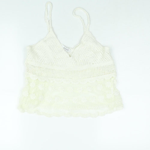 Wild Flower Womens White Polyester Cropped Blouse Size M V-Neck - Lace