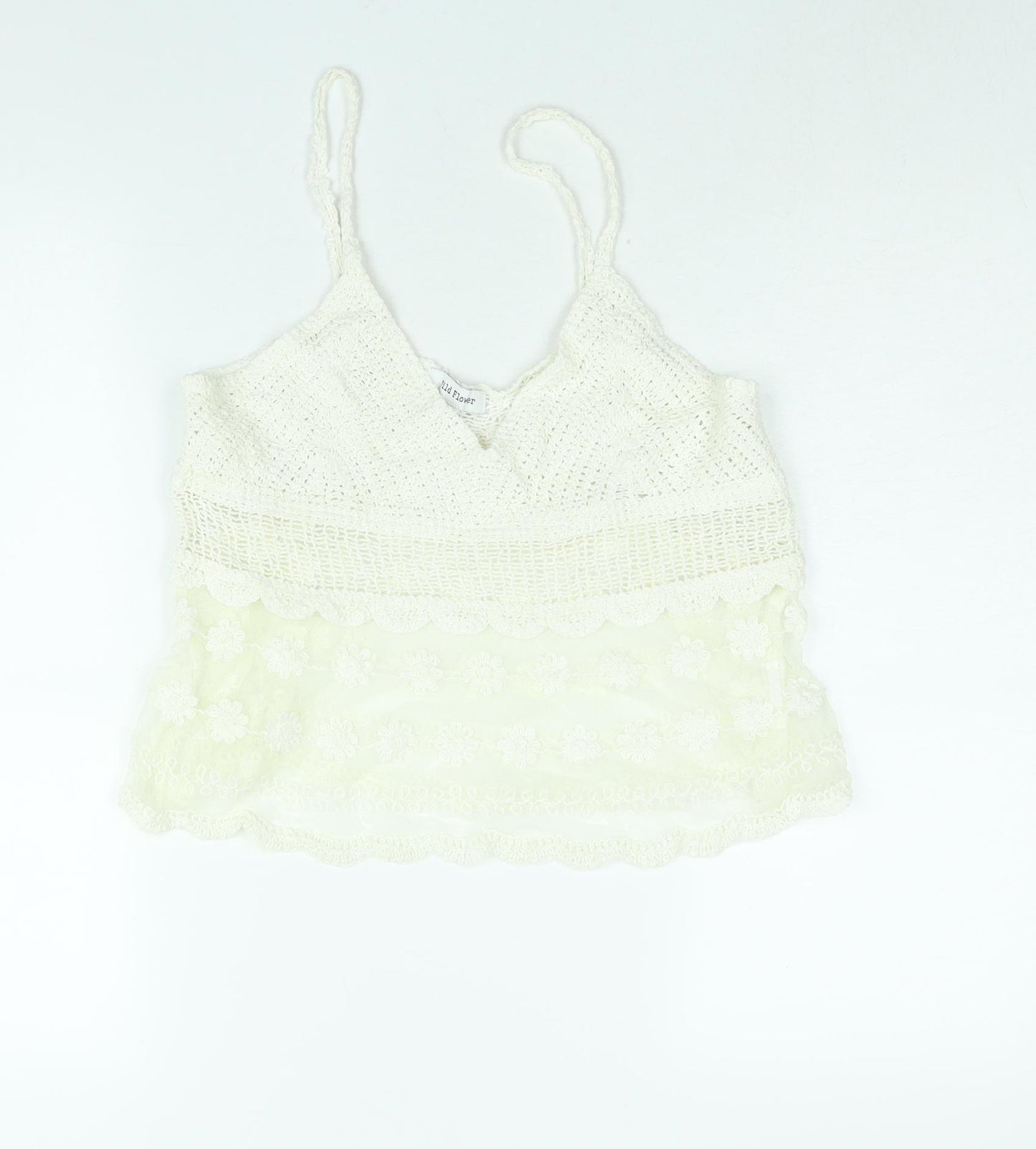 Wild Flower Womens White Polyester Cropped Blouse Size M V-Neck - Lace