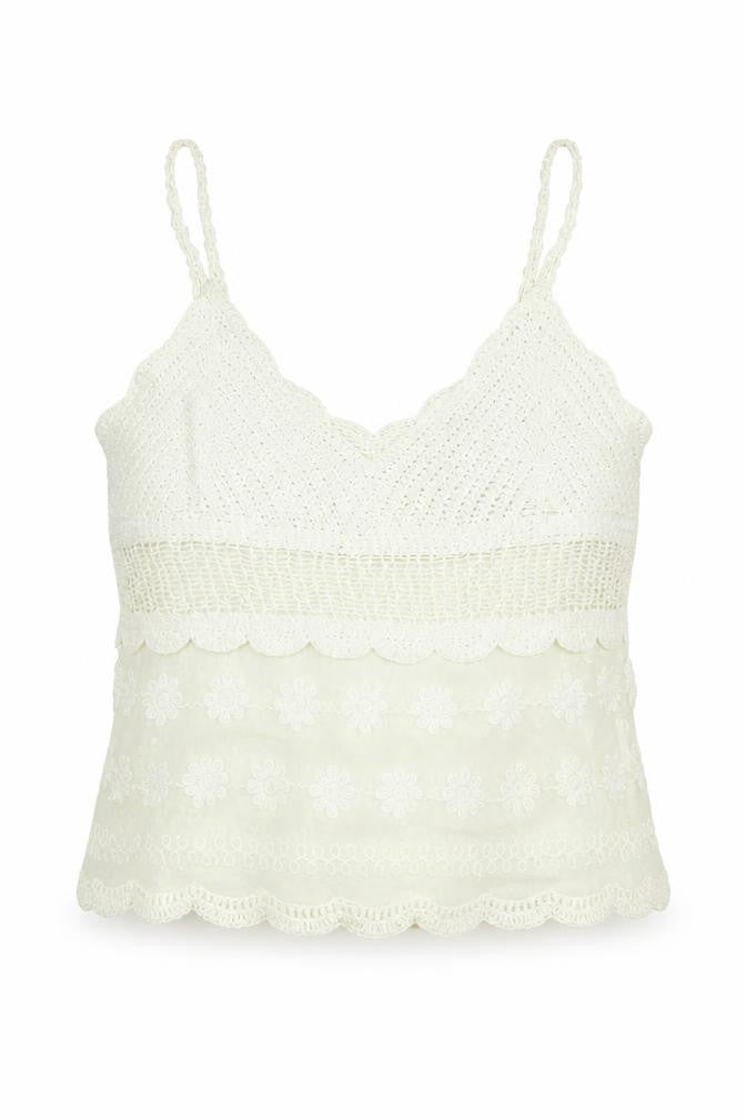 Front view of Wild Flower women’s white polyester cropped blouse, size M, v-neck - lace