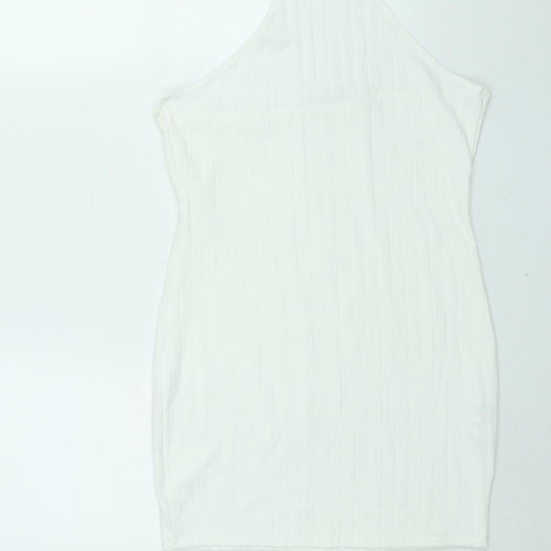Boohoo Womens White Polyester Bodycon Size 14 Halter Button